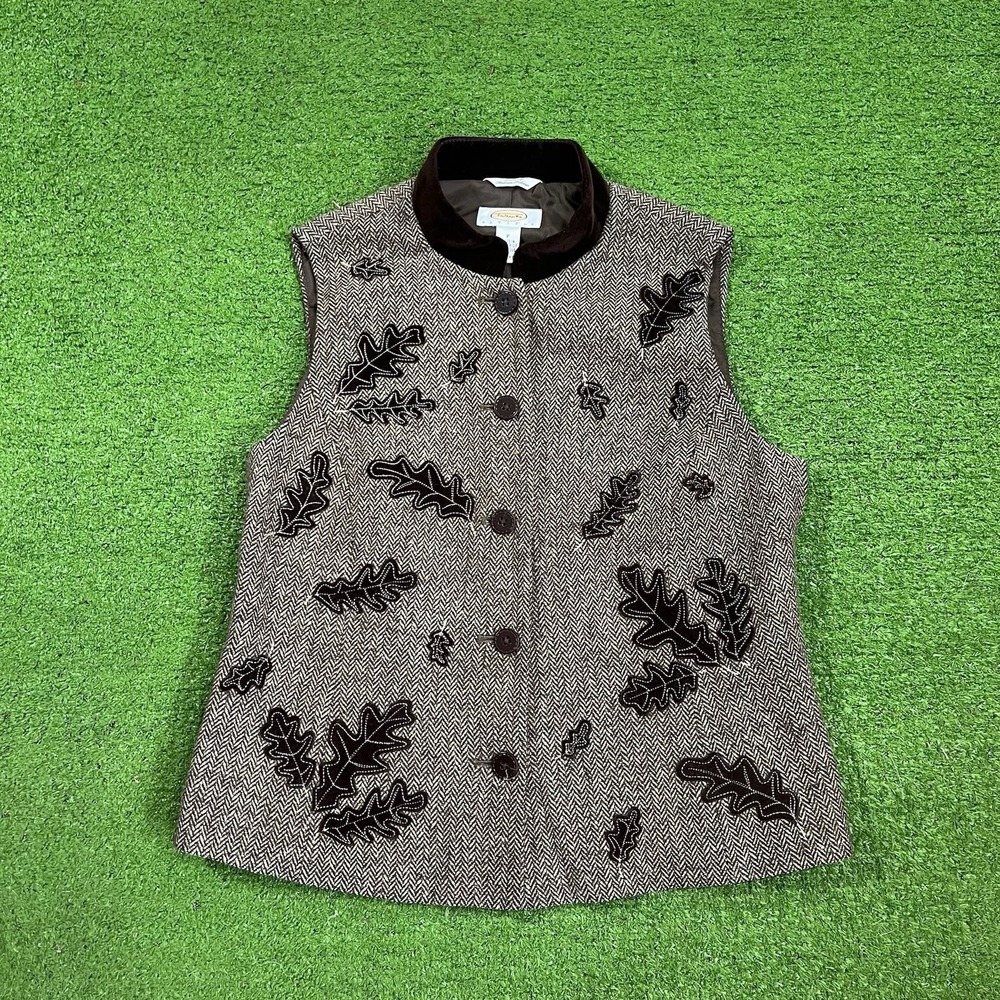 Vintage Talbots Tweed Vest SZ P Wool Silk Herringbone Velvet Fall Leaf NWOT 80s